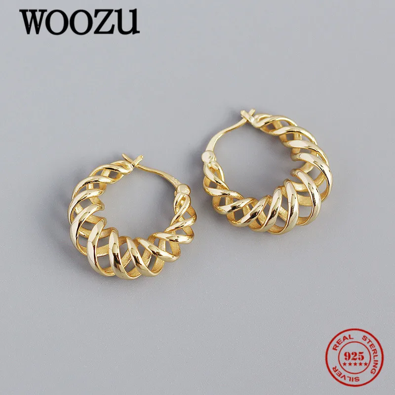 

WOOZU Real 925 Sterling Silver Geometric Hollow Pattern Hoop Earrings For Women Party Neo-Gothic Punk Rock Birthday Jewelry Gift