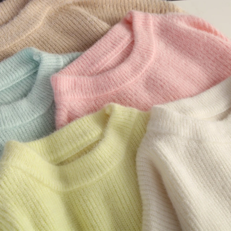 

AOOA Soft Loose Knitted Cashmere Sweaters Women 2021 New Winter Loose Solid Female Pullovers Warm Basic Knitwear Jumper