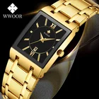 Часы Reloj Hombre 2022 WWOOR мужские с квадратным циферблатом, роскошные золотые деловые кварцевые мужские часы s, водонепроницаемые наручные часы из нержавеющей стали
