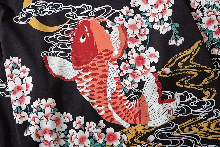 

Japanese Kimono Jacket Koi Fish Printed Hip Hop Men Yukata Haori Jackets Streetwear Women Summer Thin Japan Harajuku Clothing