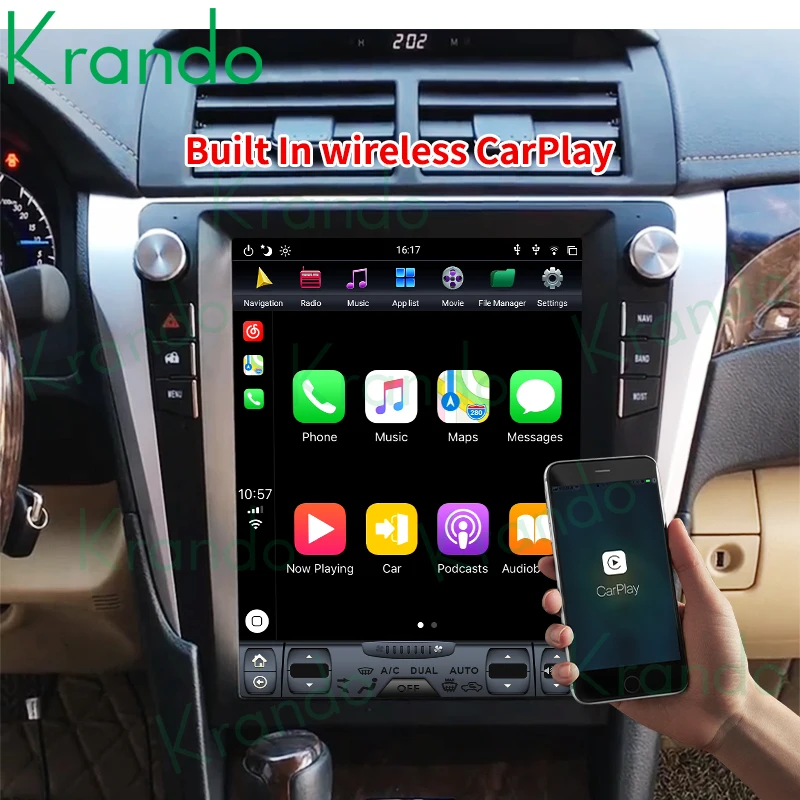 구매 Krando 안드로이드 9.0 4G 64G 10.4 인치 테슬라 수직 스크린 차량용 라디오, 토요타 캠리 40 50 2007-2016 헤드유닛 무선 카플레이 GPS