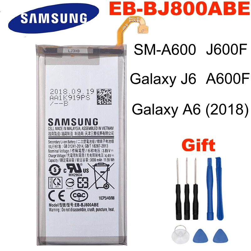 EB-BJ800ABE 3000mAh Samsung Original Battery For Galaxy A6 (2018) SM-A600 A600F J6 J600F Batteries + Free Tools |