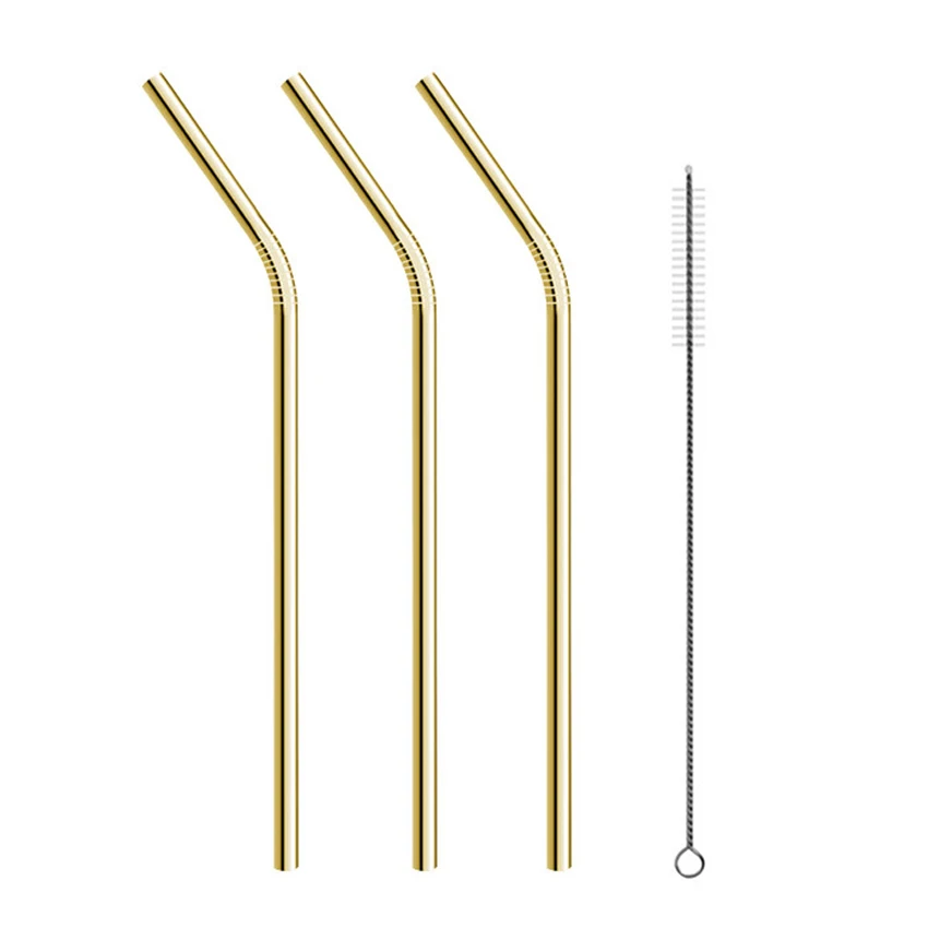 B-Gold 4pc 2 шт/4 шт красочные соломинки из нержавеющей стали прямые и изогнутые многоразовые фильтры с кистью DIY чайные, кофейные инструменты - Цвет: B-Gold 4pc