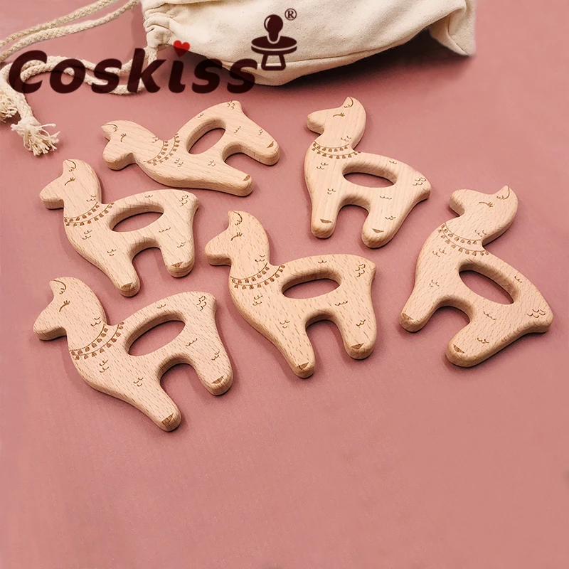 Coskiss Baby Teething Toys Wooden Teething Ring Food Grade Deer Beech Wooden Children's Toys Diy Wooden Teether