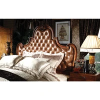 Modern brown color leather solid wood king size bed and leather bed Cama de couro GH13