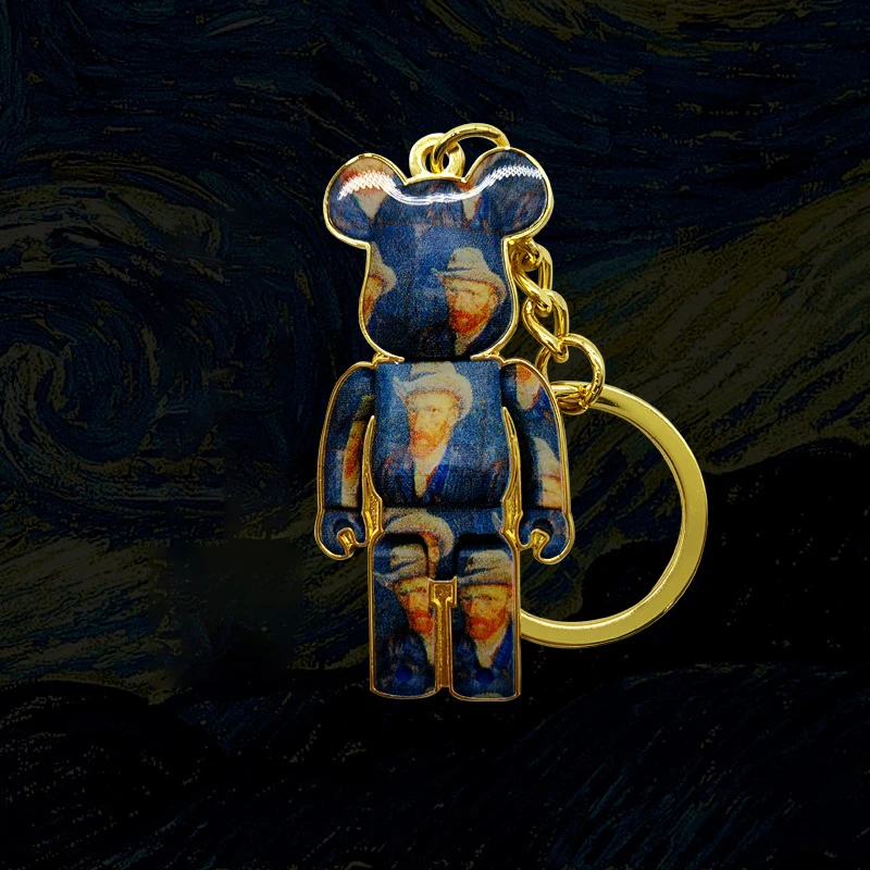 Гальваническое покрытие Ван Гог жестокий медведь брелок для ключей из цинкового