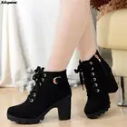 Зимние женские туфли-лодочки, женские туфли-лодочки с боковой молнией, искусственная кожа, женская обувь на платформе со шнуровкой, резиновая обувь, сапоги