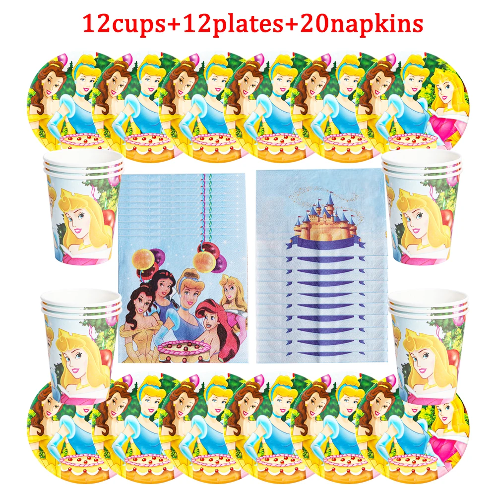 

Disney Six Princess Girls Birthday Decoration Family Party Plate Napkin Cup Disposable Tableware 44/36Pcs Celebrate Scene Layout