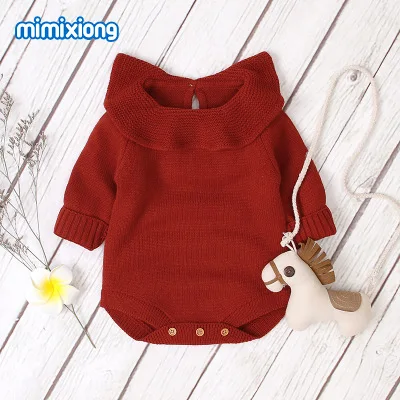 Красная Трикотажная однотонная одежда для маленьких девочек зимний комбинезон с