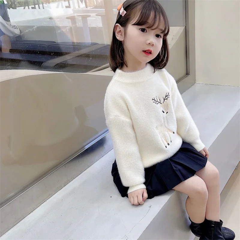 

Girls Boys Sweater Kids Coat Outwear 2022 Deer Plus Velvet Thicken Warm Winter Autumn Knitting Wool Cotton Formal Bottoming Chil