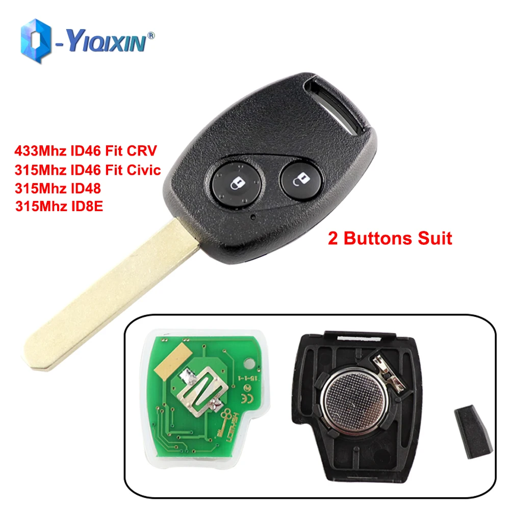 

YIQIXIN Remote Car Key Suit 315/433Mhz Chip ID46/ID48/ID8E 2 Button For Honda Accord Element CR-V HR-V Odyssey Shuttle Civic Fob