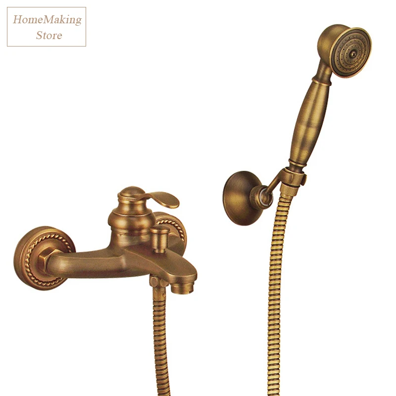 Смеситель для душа в европейском ретро стиле настенный античный латунный кран