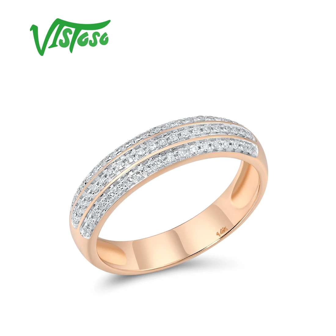 VISTOSO Genuine 14K 585 Rose Gold Chic Rings For Lady Sparkling Diamond Engagement Anniversary Simple Style Eternal Fine Jewelry