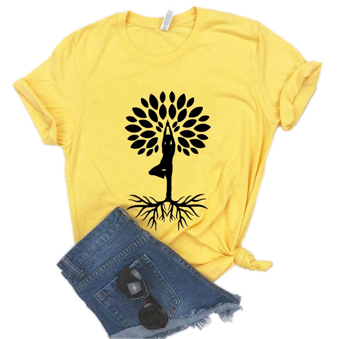 

Yoga Tree Print Women Tshirt Cotton Casual Funny T Shirt Gift Lady Yong Girl Top Tee