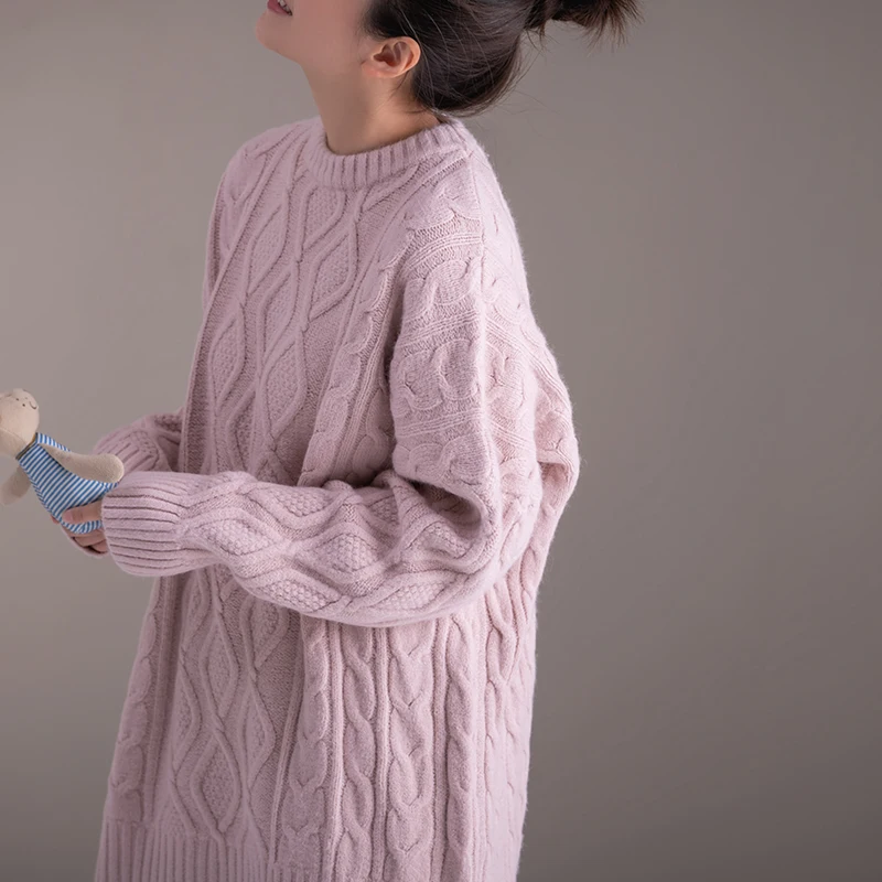 Pale pink M9610 художественный и свежий многоцветный свитер с высоким воротником, свободный и толстый переплетенный с розочками - Цвет: Pale pink