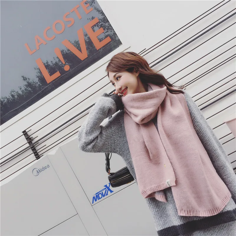 

2019 Women Solid Cashmere Scarves Lady Winter Thicken Warm Soft Pashmina Shawls Wraps Pure Color Female Knitted Wool Long Scarf
