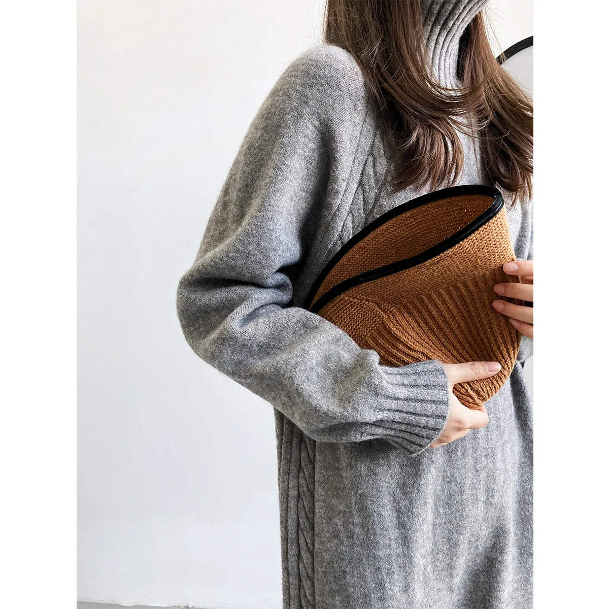 

Womens Mid-Length Pullovers Sweater Long-Sleeve Turtleneck Casual Solid Color Plus Thick Dresses Sweater