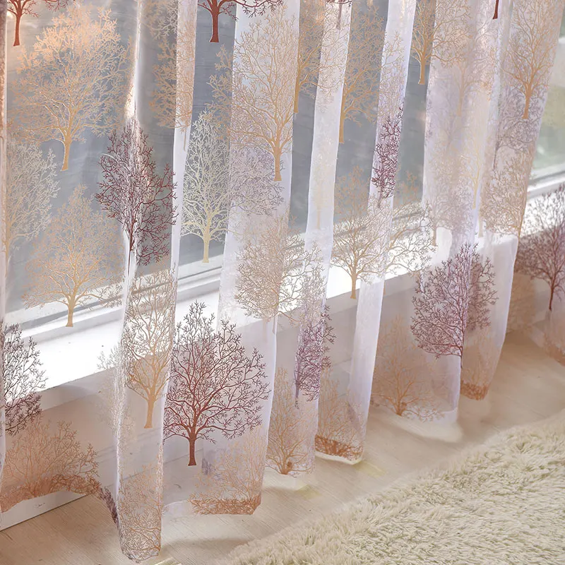 

Modern Printed Tulle Curtains for Living Room Kitchen Luxury Leaf Sheer Curtain for Bedroom Voile Curtain For Window Blind Drape