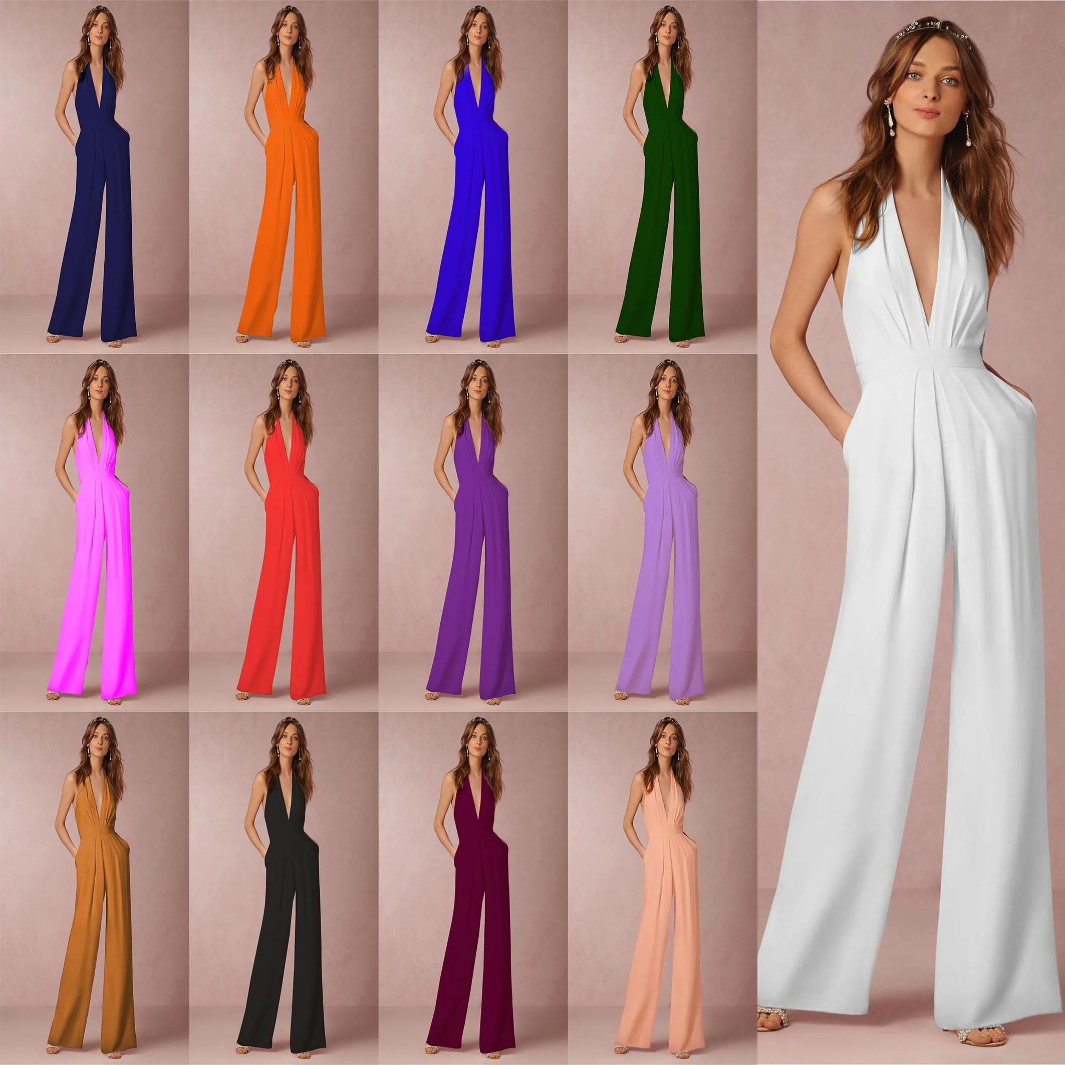 Женские Длинные Комбинезоны с открытой спиной Mayata черный комбинезон v образным