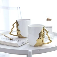 2pcs luxury simple tumbler water ceramic cup gold plated christmas tree cups coffee mug white ceramic milk mugs