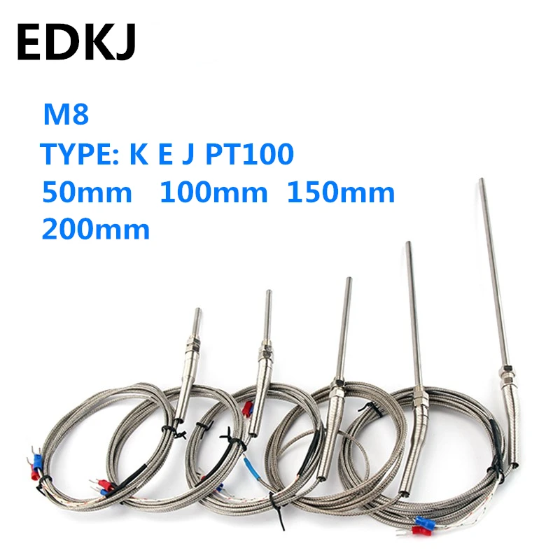 

K-Type Thread Cable Temperature Sensor 0-400℃ E J PT100 50mm 150mm 100mm 200mm Probe Screw Thermocouple M8 1m 2m 3m 4m 5m