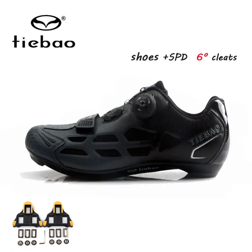 black with cleats Tiebao/Мужская обувь для езды на велосипеде; Нескользящая дышащая велосипедная обувь; спортивные гоночные кроссовки; обувь для велосипеда; Zapatillas Ciclismo - Цвет: black with cleats