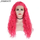Длинный парик на сетке JOY  BEAUTY, термостойкие кудрявые волосы 24 дюйма, розово-красного цвета, для ежедневного макияжа, синтетические передние парики на сетке