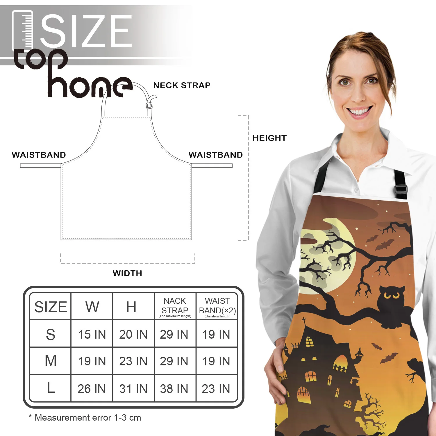 

Tophome Kitchen Apron Halloween Castle Dead Tree Owl Moon Adjustable Canvas Aprons for Men Women Kids Home Cleaning Tools