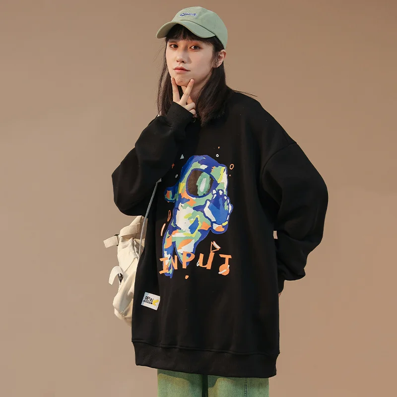 

Осень 2021, толстовка с круглым вырезом и мультяшным принтом, хлопок, полиэстер