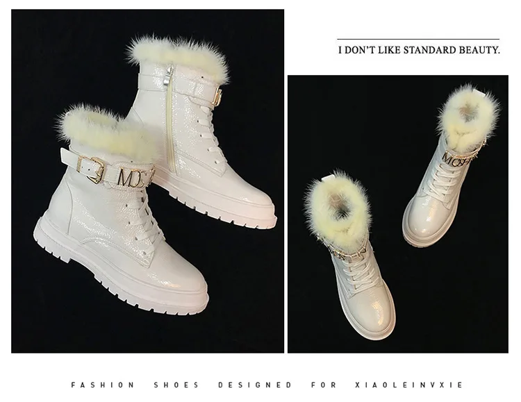 Зимние Ботинки Martin в Корейском стиле на плоской подошве с толстой норковой