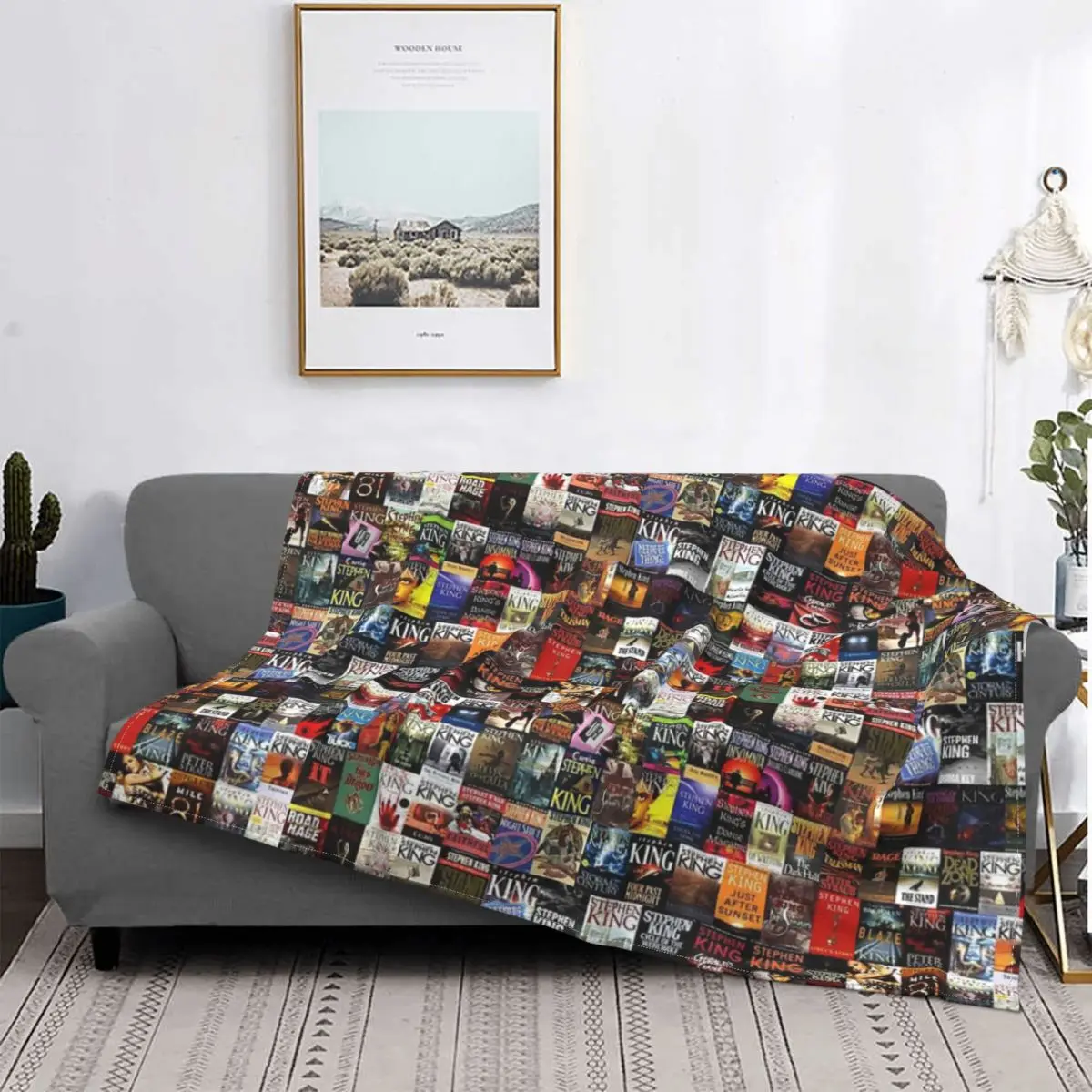 

Stephen King-Manta a cuadros para cama, colcha con Collage de libros, y cama para sofá, Kawaii