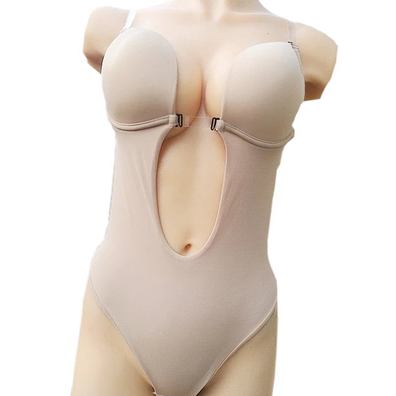 

Bodysuit Shapewear Deep V Body Shaper Backless U Plunge Thong Shapers Waist Trainer Women Clear Strap Padded Push Up Corset