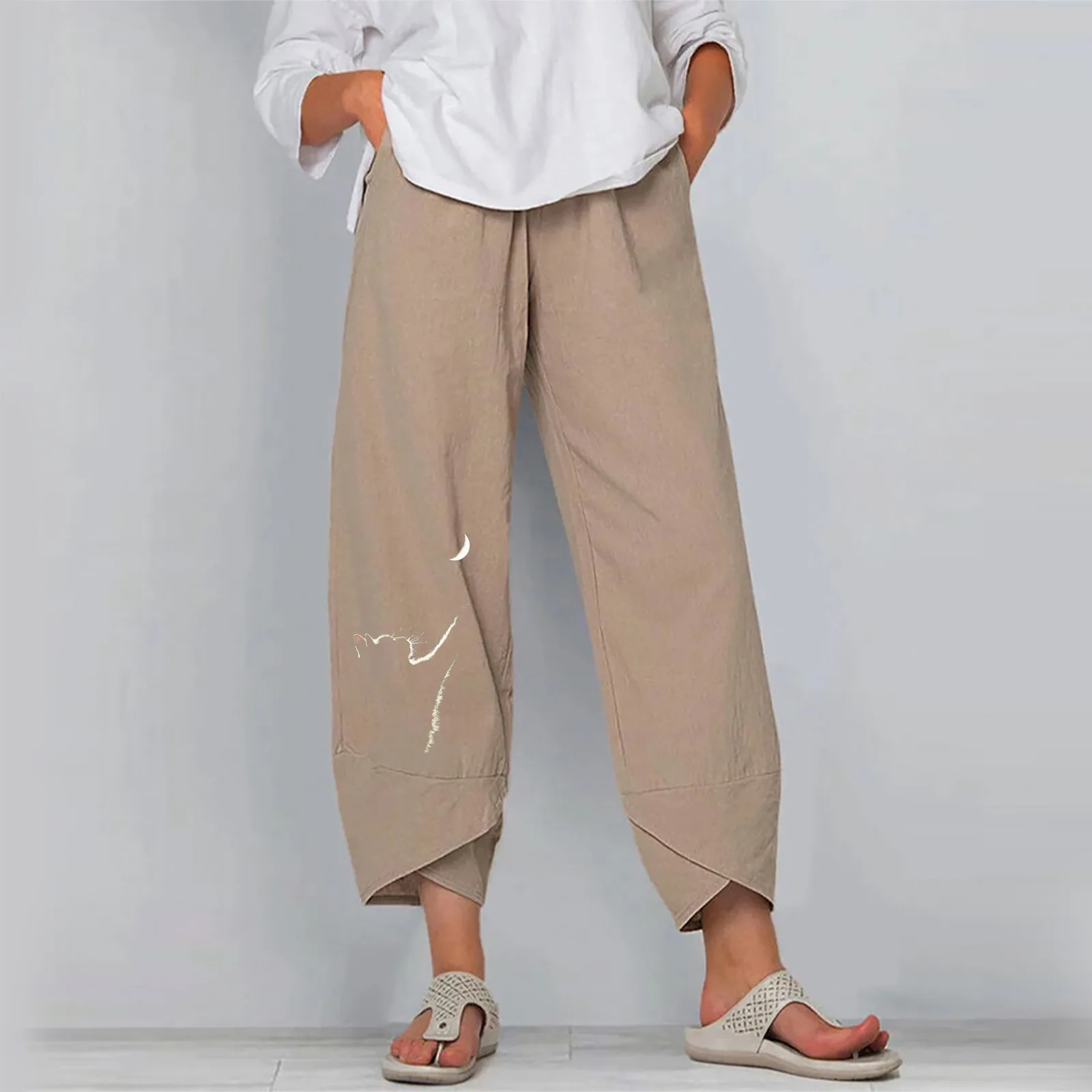

Women's Summer Casual Loose Cotton And Linen Embroidered Wide-leg Pants pantalones de mujer