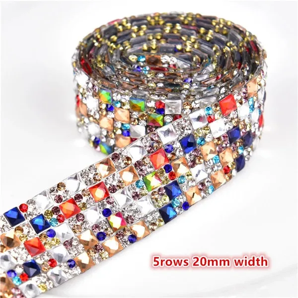 5rows square mix Горячая фиксация 2 ярдов/партия Стразы обрезки, квадратный прямоугольник Необычные каменные декоративные сверкающие аксессуары для обуви, свадебная цепочка для торта - Цвет: 5rows square mix