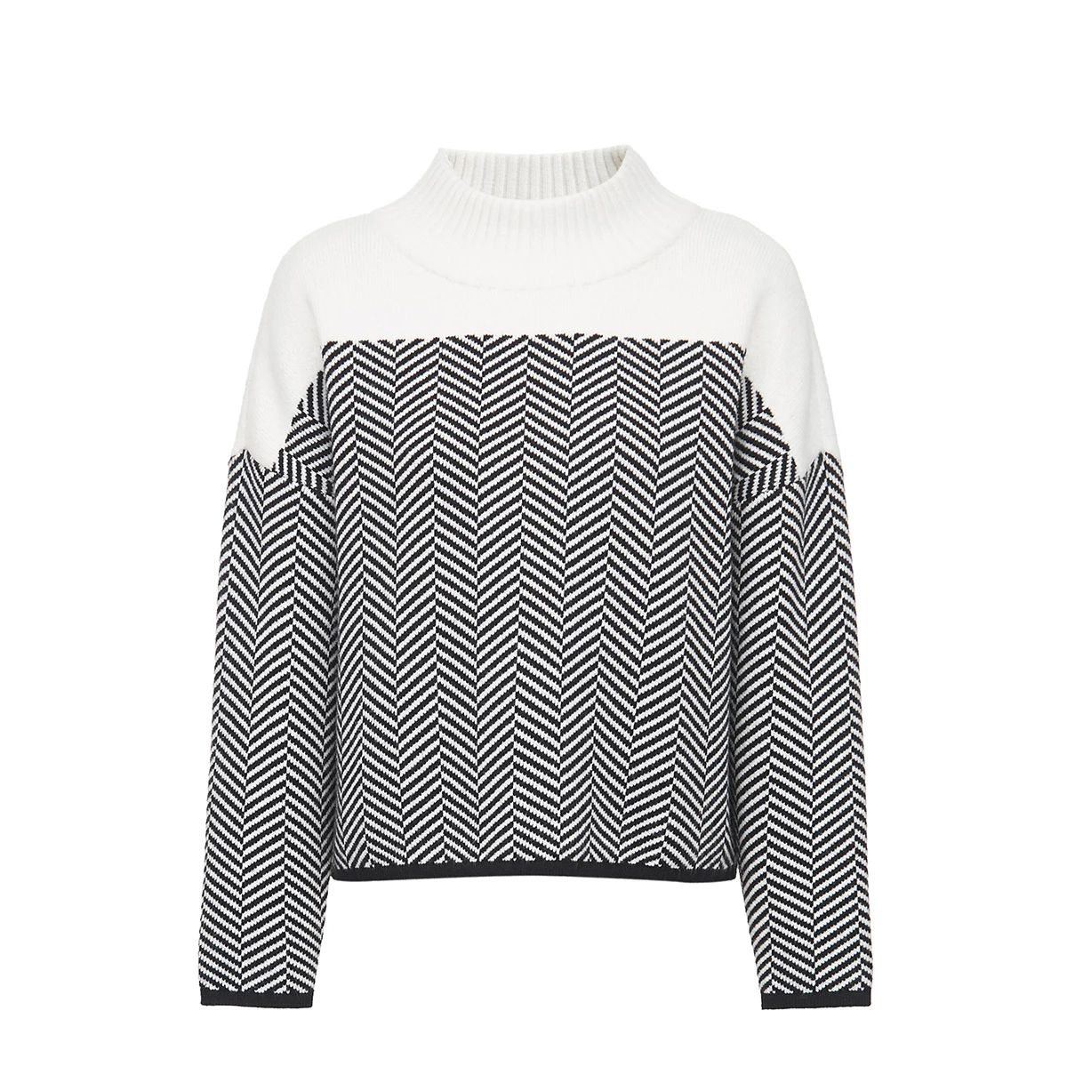 Женский свободный трикотажный свитер из жаккардовой ткани черного и белого