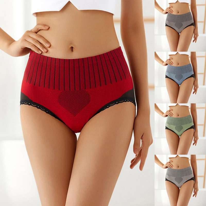 

Women's Solid Honeycomb Warm Uterus Underwear Women's High Waist Buttock Lift Abdominal Pants Waist Shaping Cotton Briefs