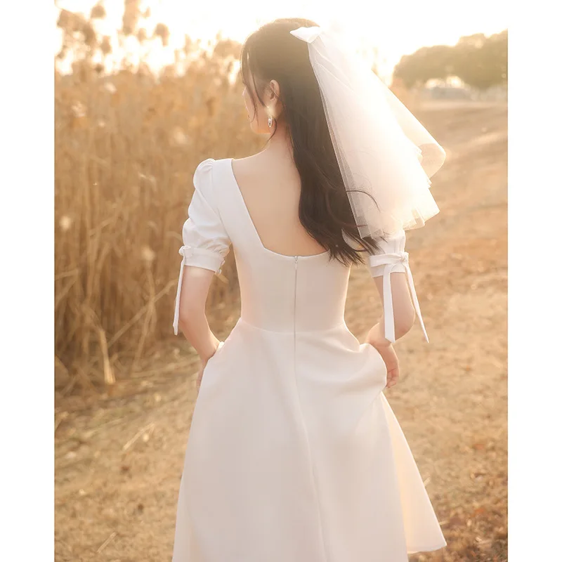 Женское шифоновое платье-Ципао с бантом белое кружевное платье