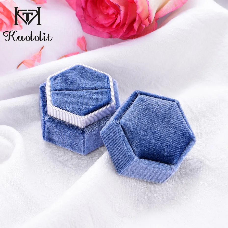 Бархатное кольцо с шестиугольной верхушкой kuolit Подарочная коробка для свадебных