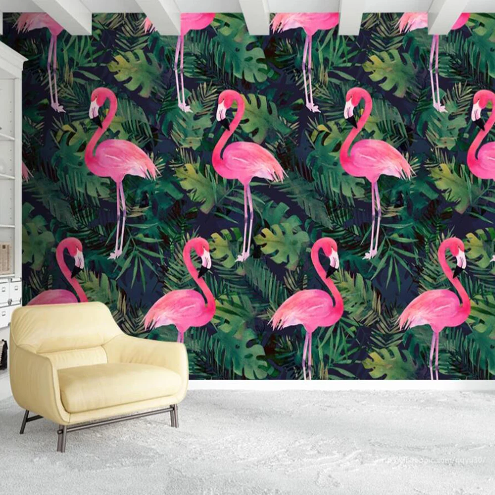 Milofi Custom 3D Wallpaper Mural Nordic Plant Green Leaf Flamingo Hand Painted Background Wall Decoration Painting Photo | Обустройство