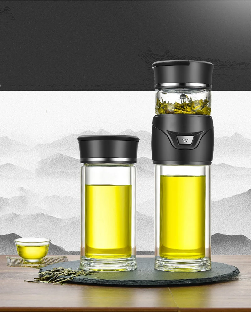 JOUDOO чайная бутылка для разделения воды, портативная креативная Подарочная двухслойная стеклянная бутылка для воды с чайной заваркой, деловая чашка, Bottle35