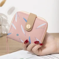 womens cute small wallet pu leather zipper hasp printing folding coin purses female fashion casual clutch bag photo card holder