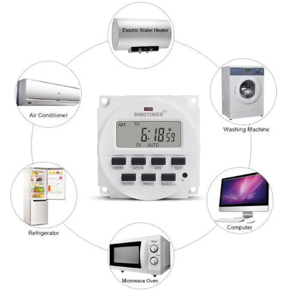 

SINOTIMER TM618sH Interval Power Supply 7 Days Weekly Programmable Digital Electronic Lighting Daily Timer Switch