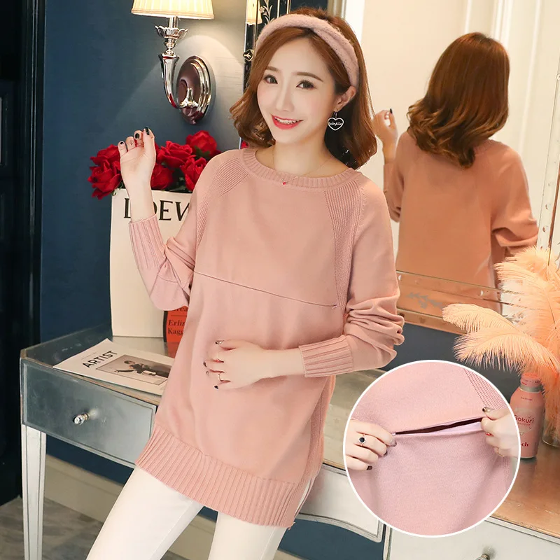 2019 Осень Зима Материнство кормящих свитер для беременных женщин Модный вязаный