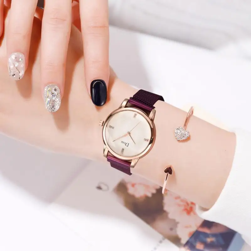 Роскошные женские наручные часы со стразами из розового золота модные магнитные