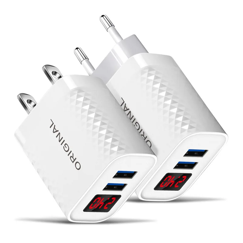 

EU US 2-Ports USB Charger LED Display Wall Adapter Phone Charger Fast Safe High Tech For Huawei Xiaomi Android Apple Smartphone