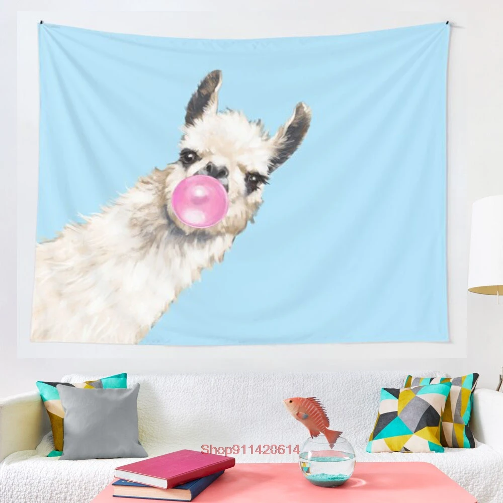 

Bubble Gum Sneaky Llama in Blue tapestry Wall Hanging Tapestry for Home Dorm Fantasy Decor