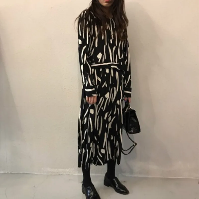 Женское Плиссированное длинное платье элегантное весенне осеннее с длинным