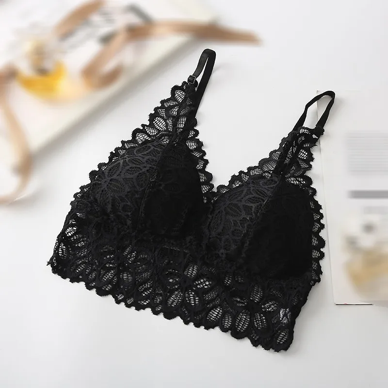 Women French Bra Sexy Lace Beautiful Back Triangle Coaster Underwear No Trace Steel Ring Tube Top | Женская одежда