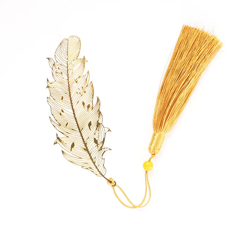 

1PC Metal Gold Leaves Feather Bookmarks Tassel Creative Bookmarks Gifts Students Stationery For Girl Friends exquisite Gifts