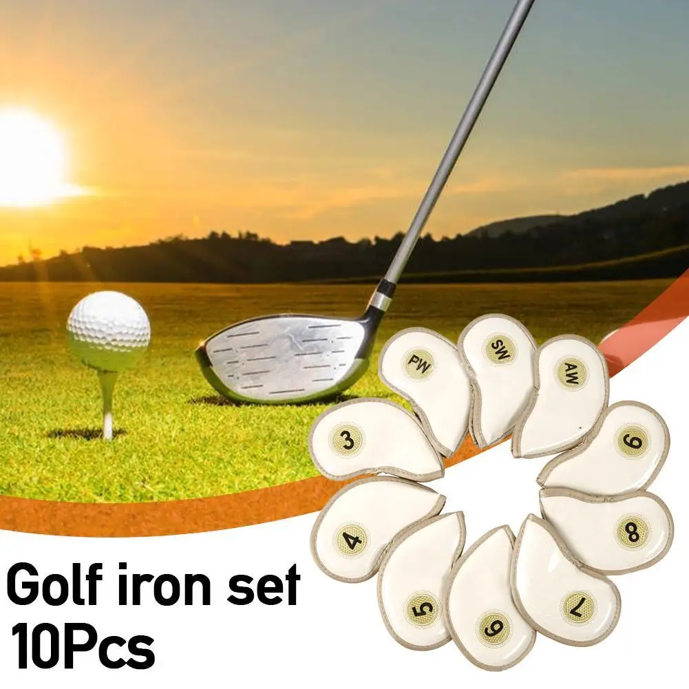 

A Set Of 10 Golf Club Head Covers High-grade PU Cap Cover Iron Protector